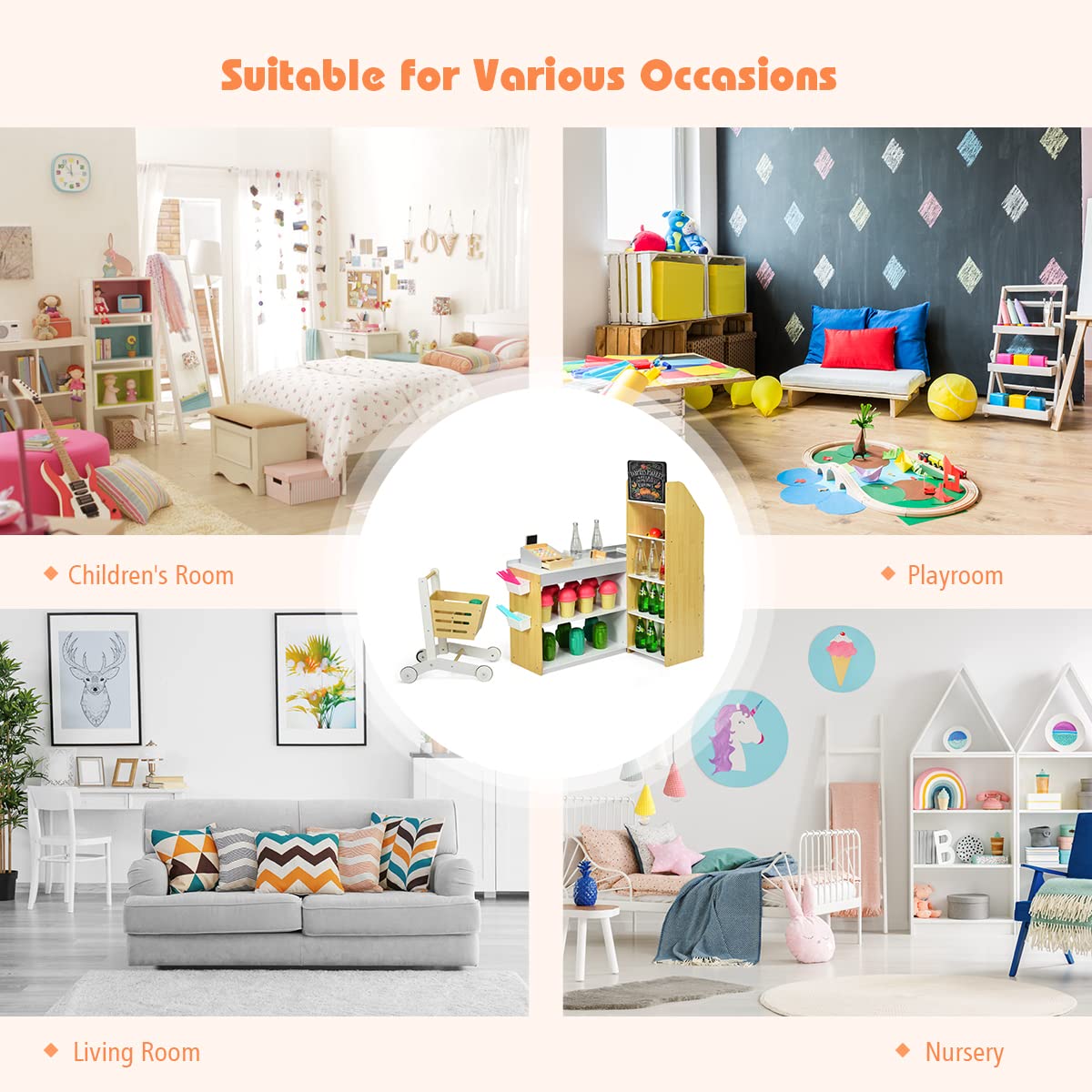 HONEY JOY Pretend Grocery Store Playset, Supermarket Play Toy with Shopping Cart