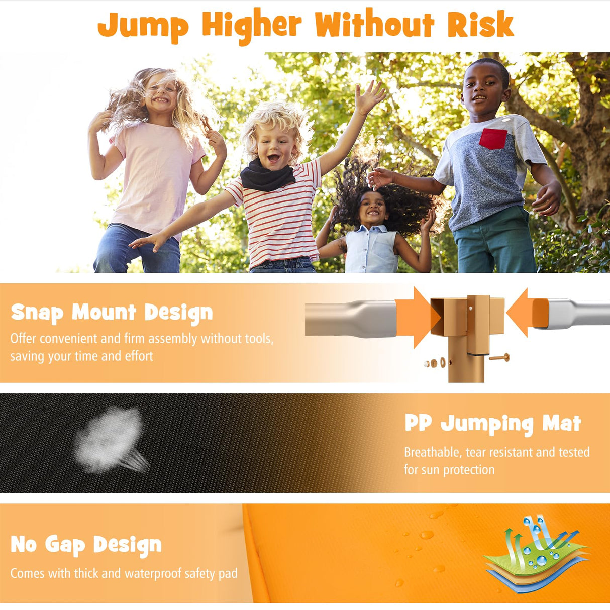 HONEY JOY 14 x 8FT Outdoor Kids Trampoline, ASTM Certified Rectangular Trampoline with Enclosure Net