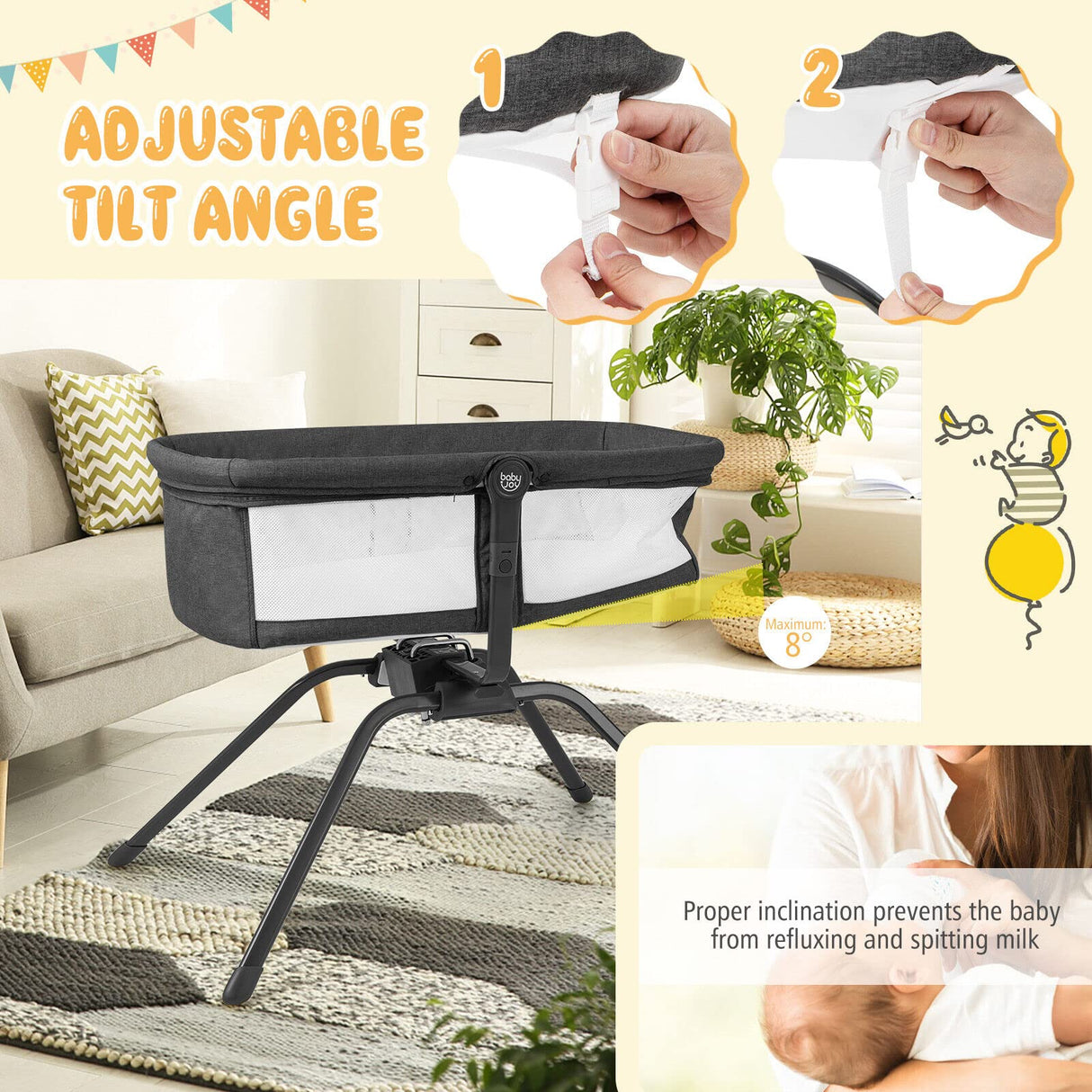 BABY JOY Manual Rocking Bassinet for Baby