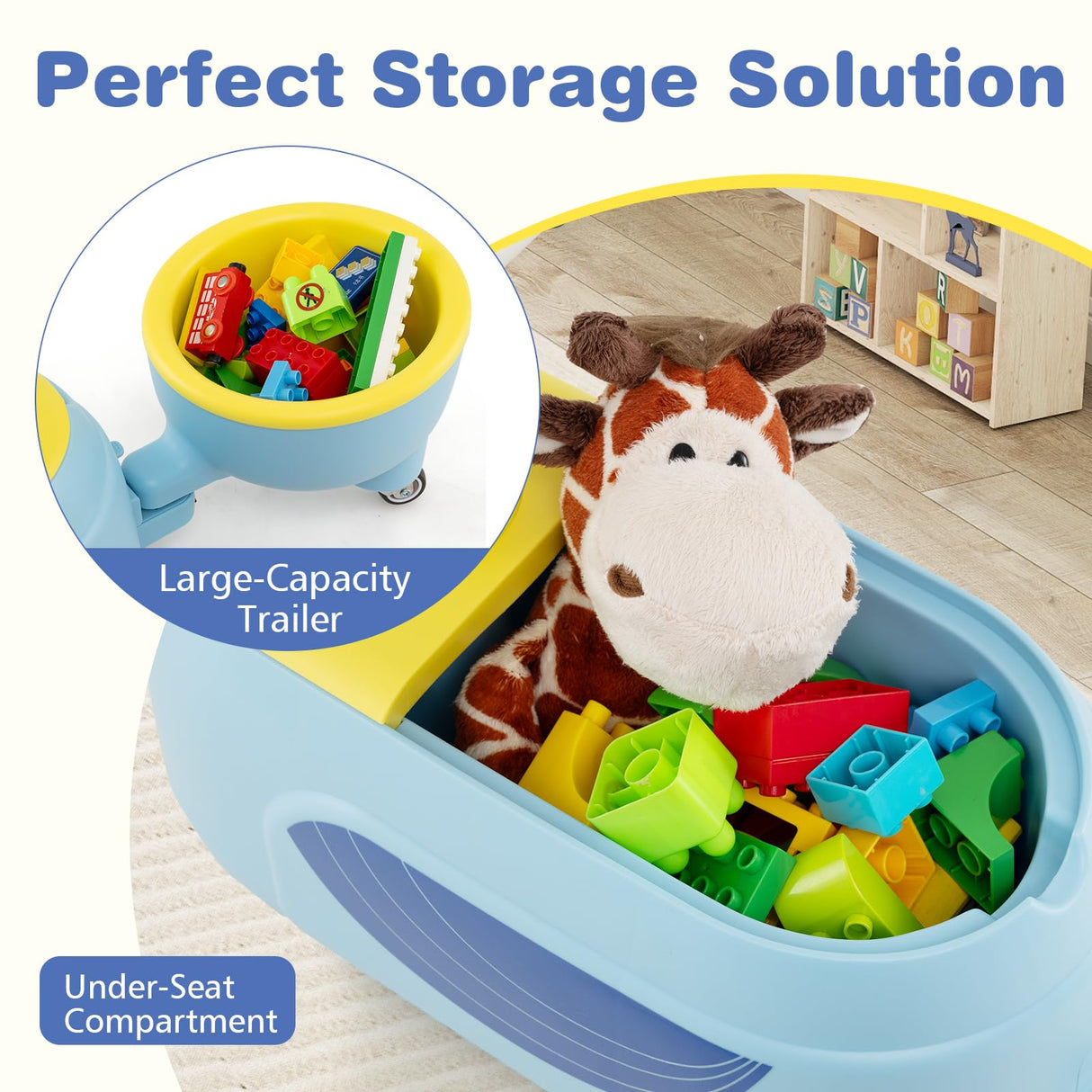 Toddler Ride on Toy with Trailer Foot-to-Floor Sliding Car with Light Music