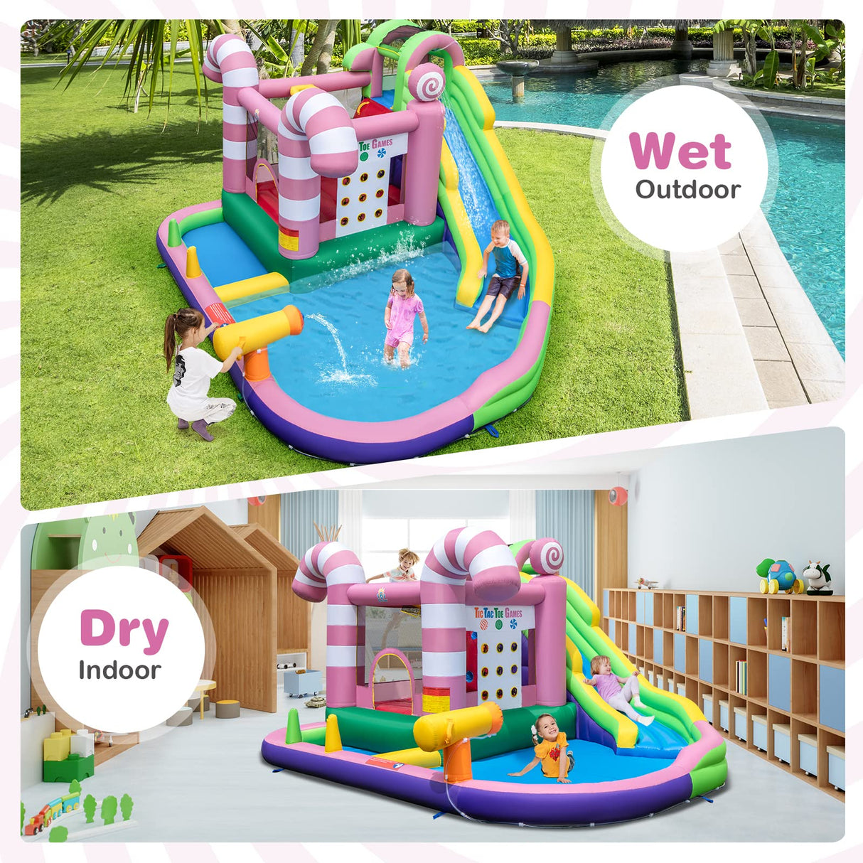HONEY JOY Inflatable Water Slide, Wet Dry Inflatable Water Park Jumping Castle
