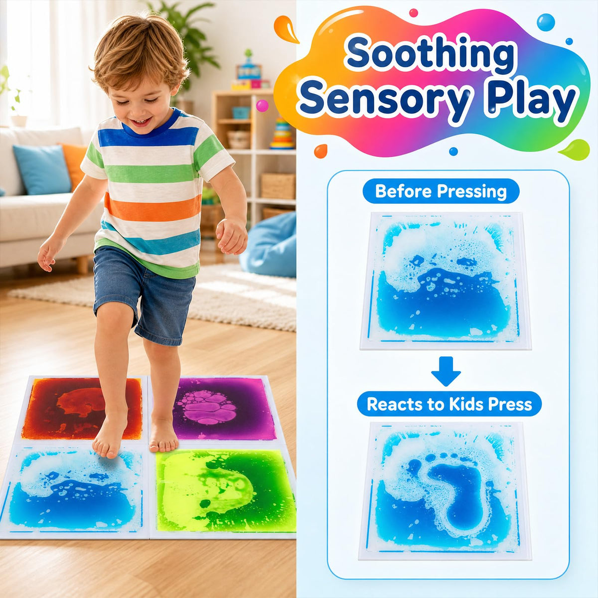 HONEY JOY Glow-in-the-Dark Liquid Sensory Floor Tiles for Toddlers