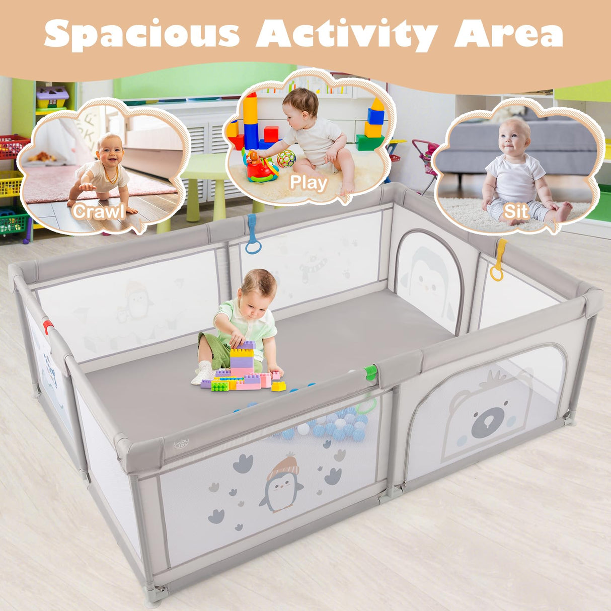 BABY JOY Baby Playpen, 205 x 147 cm Extra-Large Play Yard