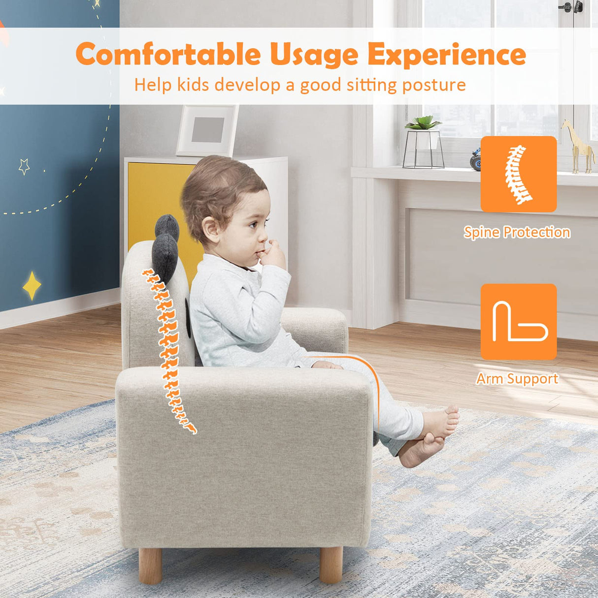 HONEY JOY Kids Sofa, Toddler Chair w/Solid Wood Frame, Thick Cushion, Child Armchair for Play Room