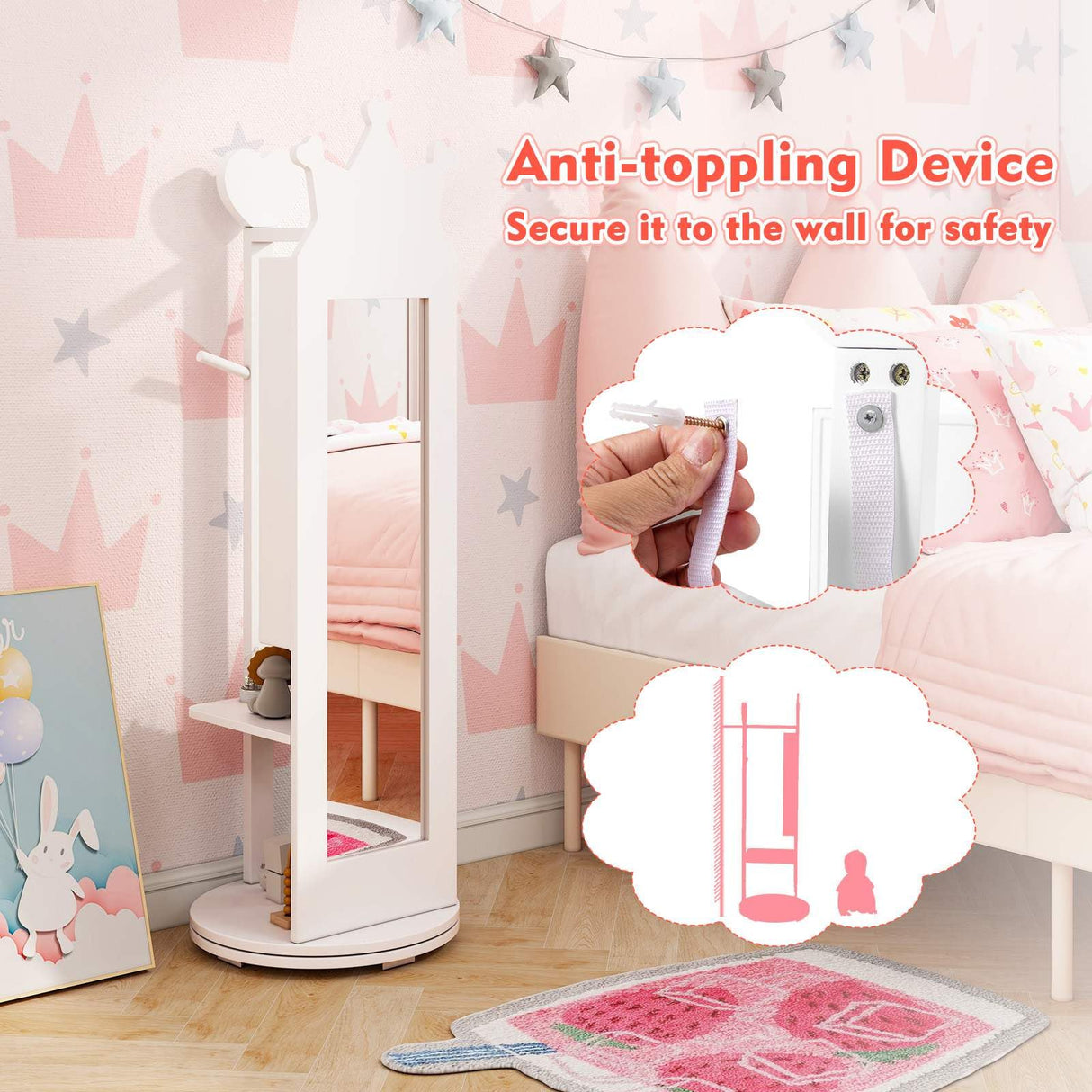 HONEY JOY 360° Rotating Kids Jewelry Cabinet