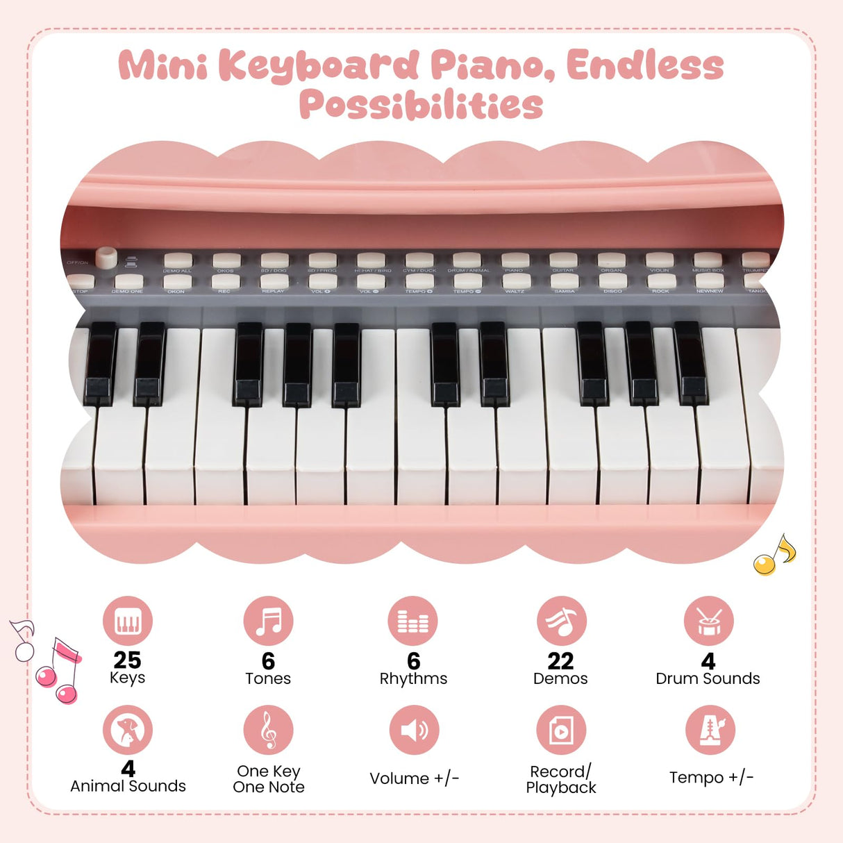 HONEY JOY Mini Keyboard Piano for Kids, 25 Keys Electric Piano w/Stool