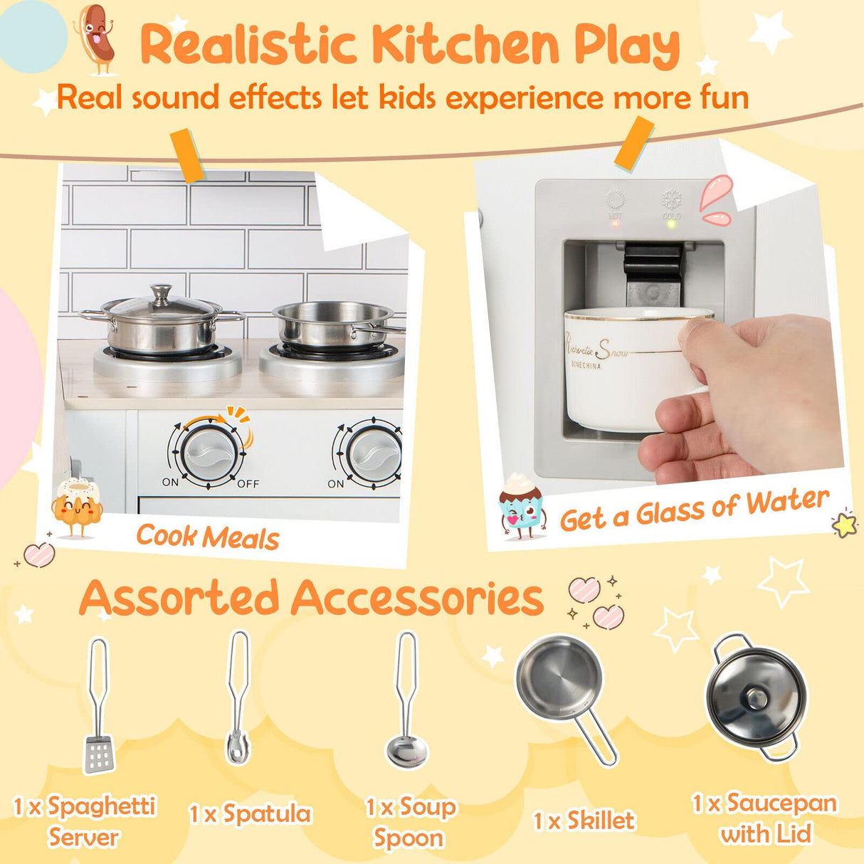 HONEY JOY Kids Corner Kitchen Playset, Wooden Play Kitchen Toy Set w/Realistic Microwave, Oven