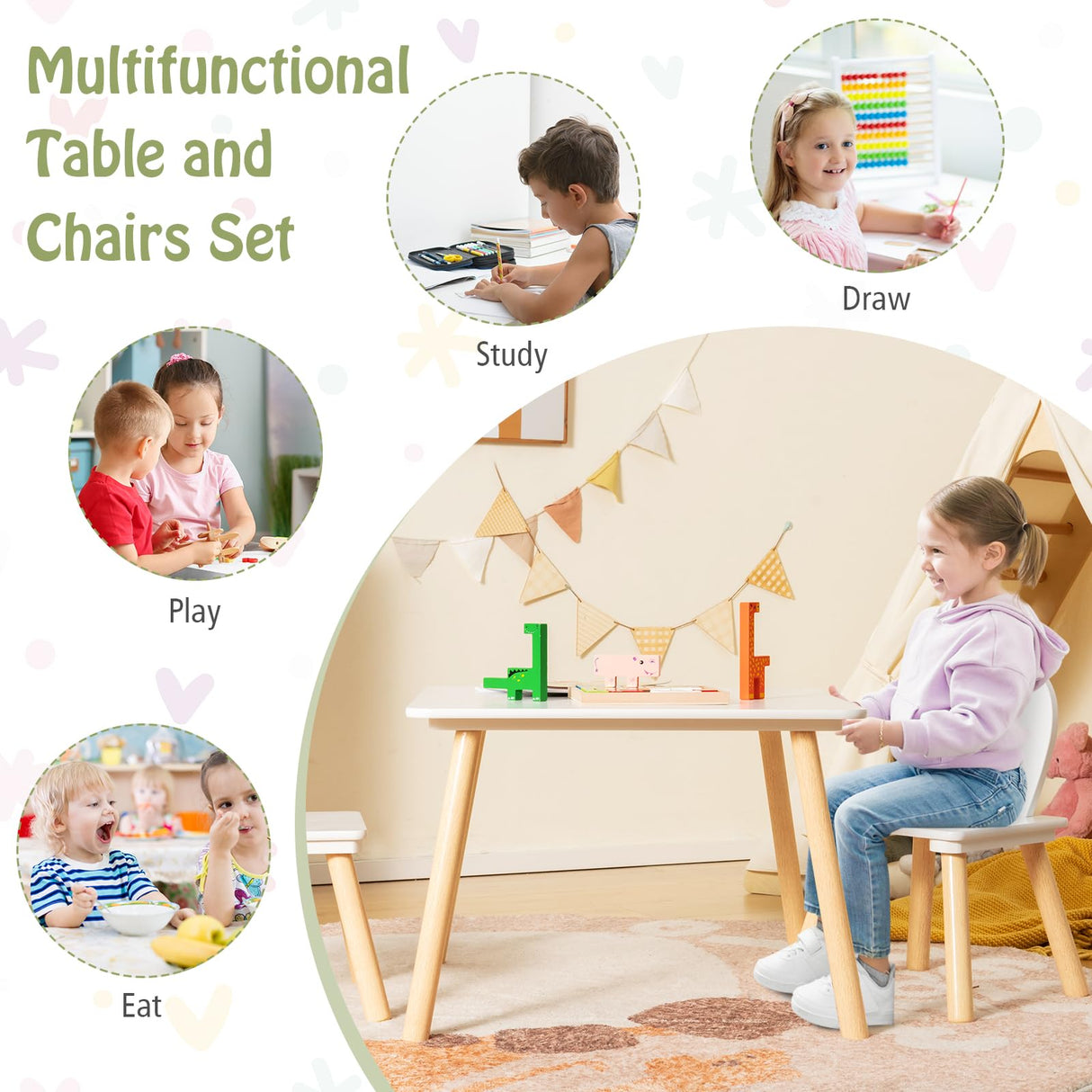HONEY JOY Kids Table and 2 Chairs Set