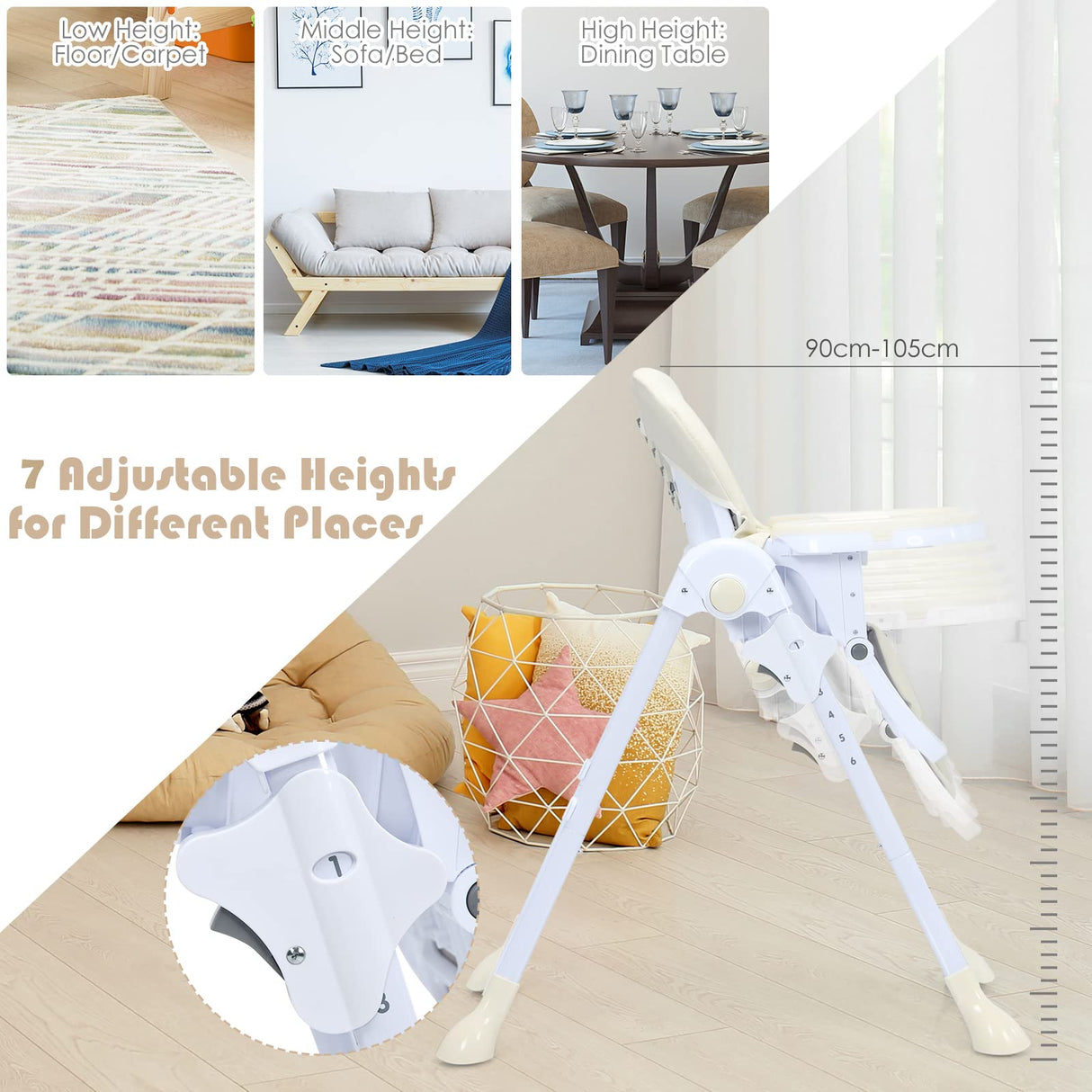 BABY JOY Baby High Chair, Folding Highchair for Toddlers w/Adjustable Height