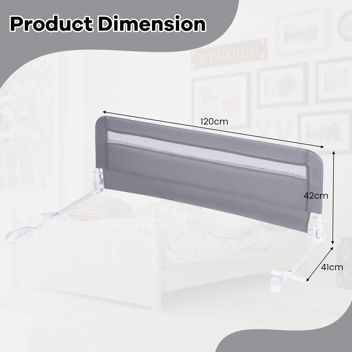 120 CM Toddler Foldable Bed Rail | Kids Safety Bedrail - BABY JOY