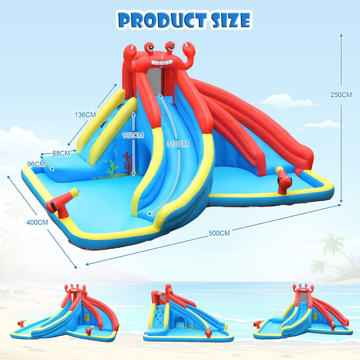 HONEY JOY Inflatable Water Slide, 7 in 1 Giant Water Park Double Long Slide w/Splash Pool, Tunnel Adventure