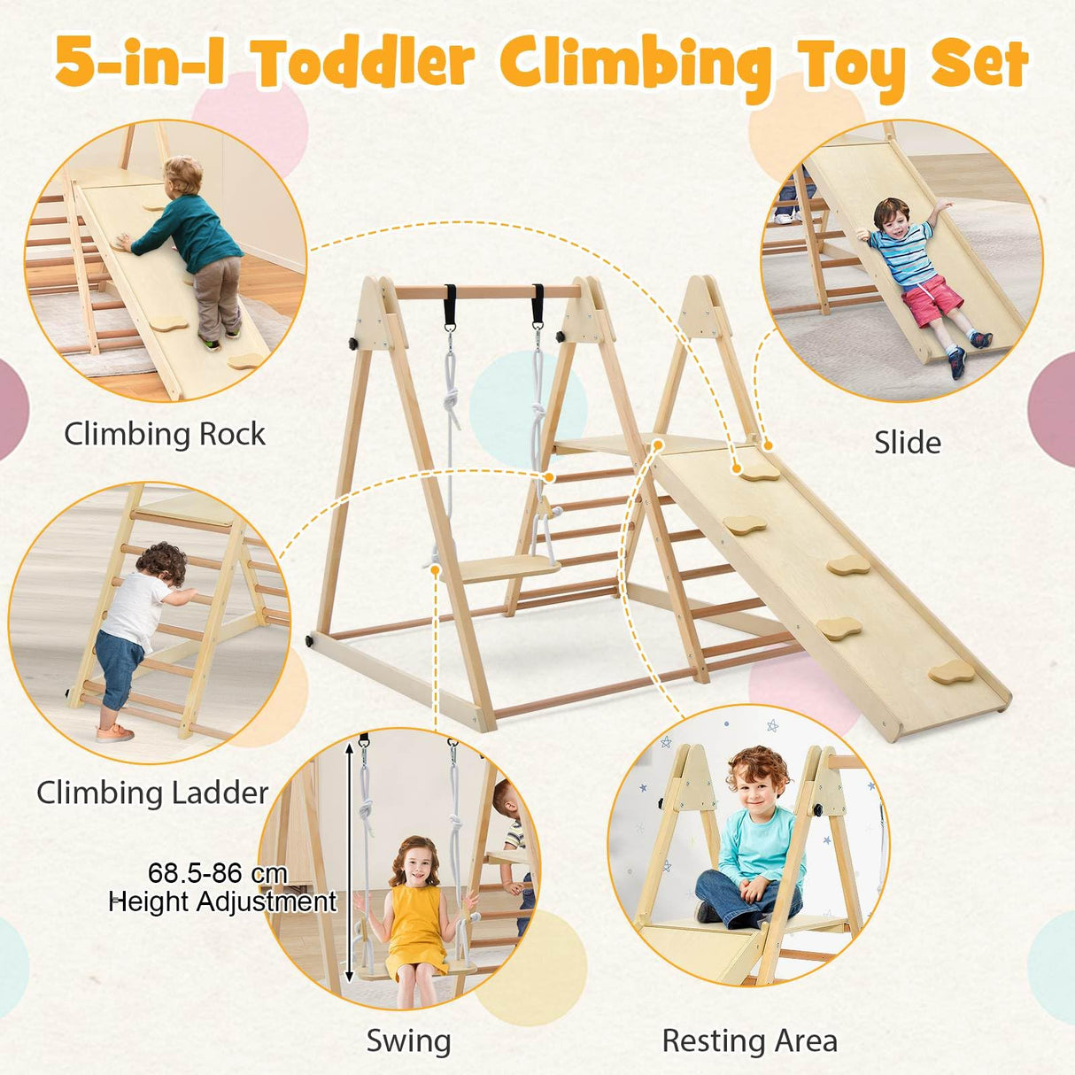 Foldable Montessori Climber Playset with Fun Slide & Adjustable Swing