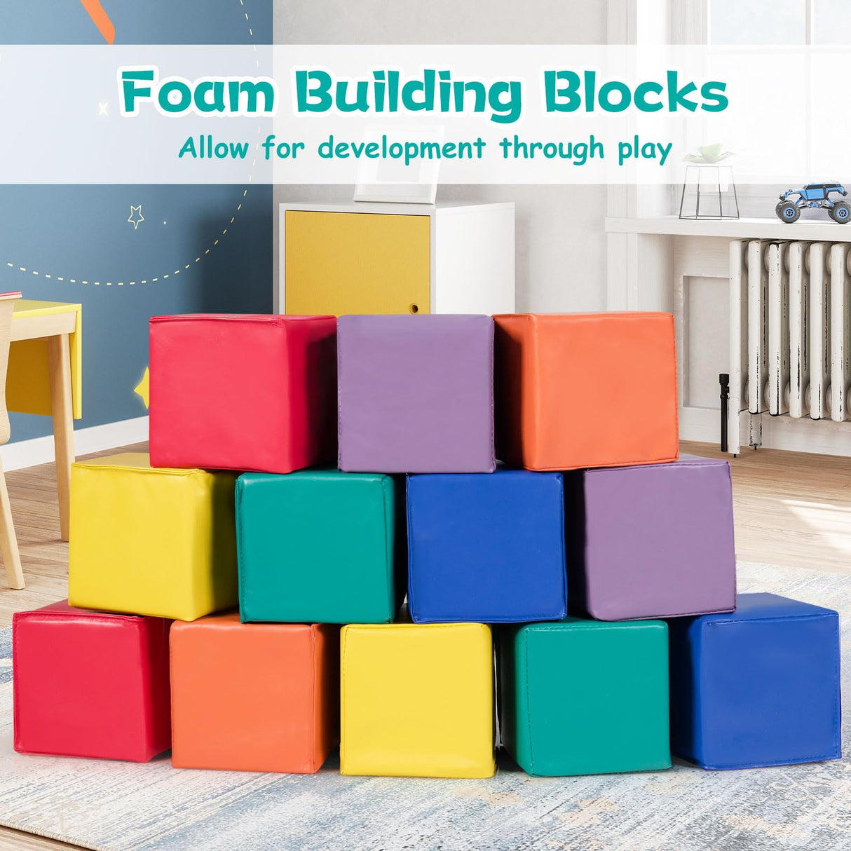 BABY JOY Foam Building Blocks, 12-Piece 14 CM Colorful Stacking Climbing Foam Cubes Play Set for Kids