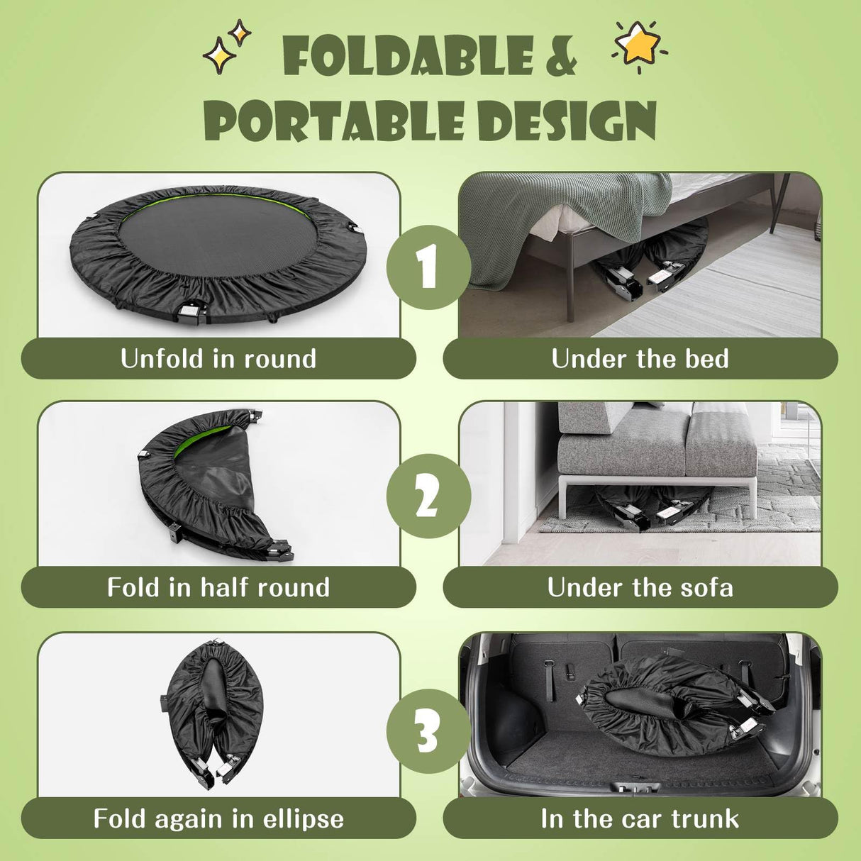 Foldable Mini Trampoline, Indoor Exercise Trampoline