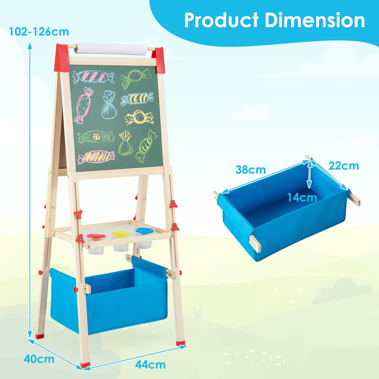 BABY JOY Kids Art Easel, Adjustable Height Double Sided Easel w/Chalkboard & Whiteboard