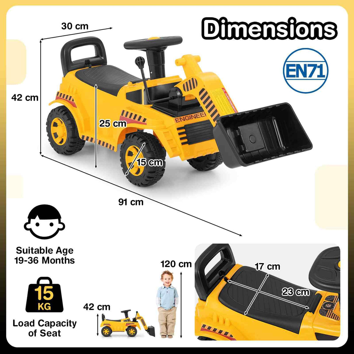HONEY JOY Ride on Bulldozer, Foot to Floor Construction Vehicle for 19-36 Months Boys & Girls
