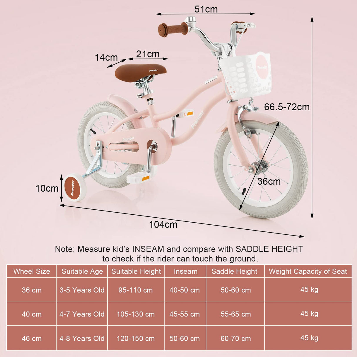 HONEY JOY Kids Bike, 14 Inch Boys Girls Bike for 3-8 Years w/Training Wheels, Adjustable Handlebar & Seat