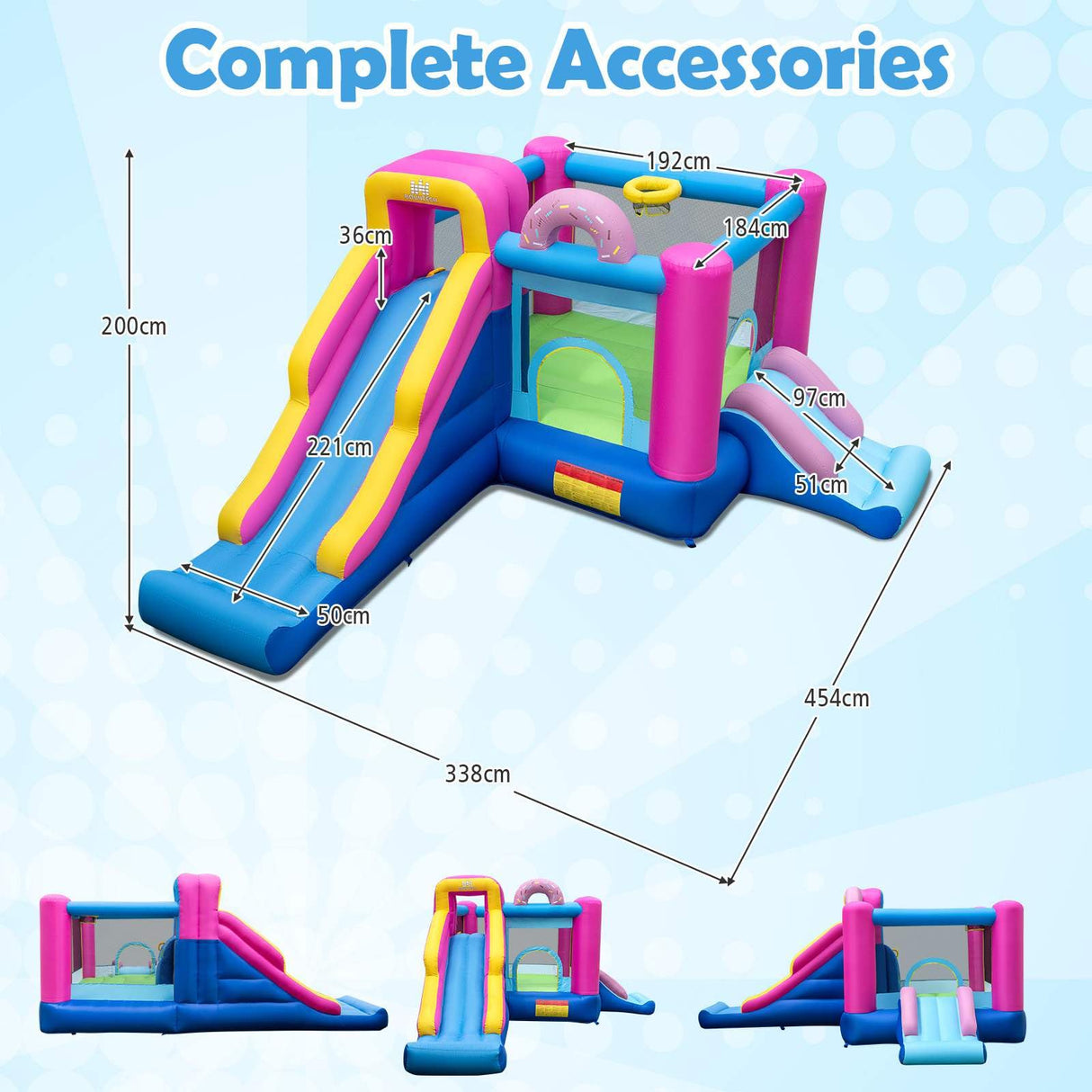 Inflatable Bounce House with Long Slides and Jumping Area