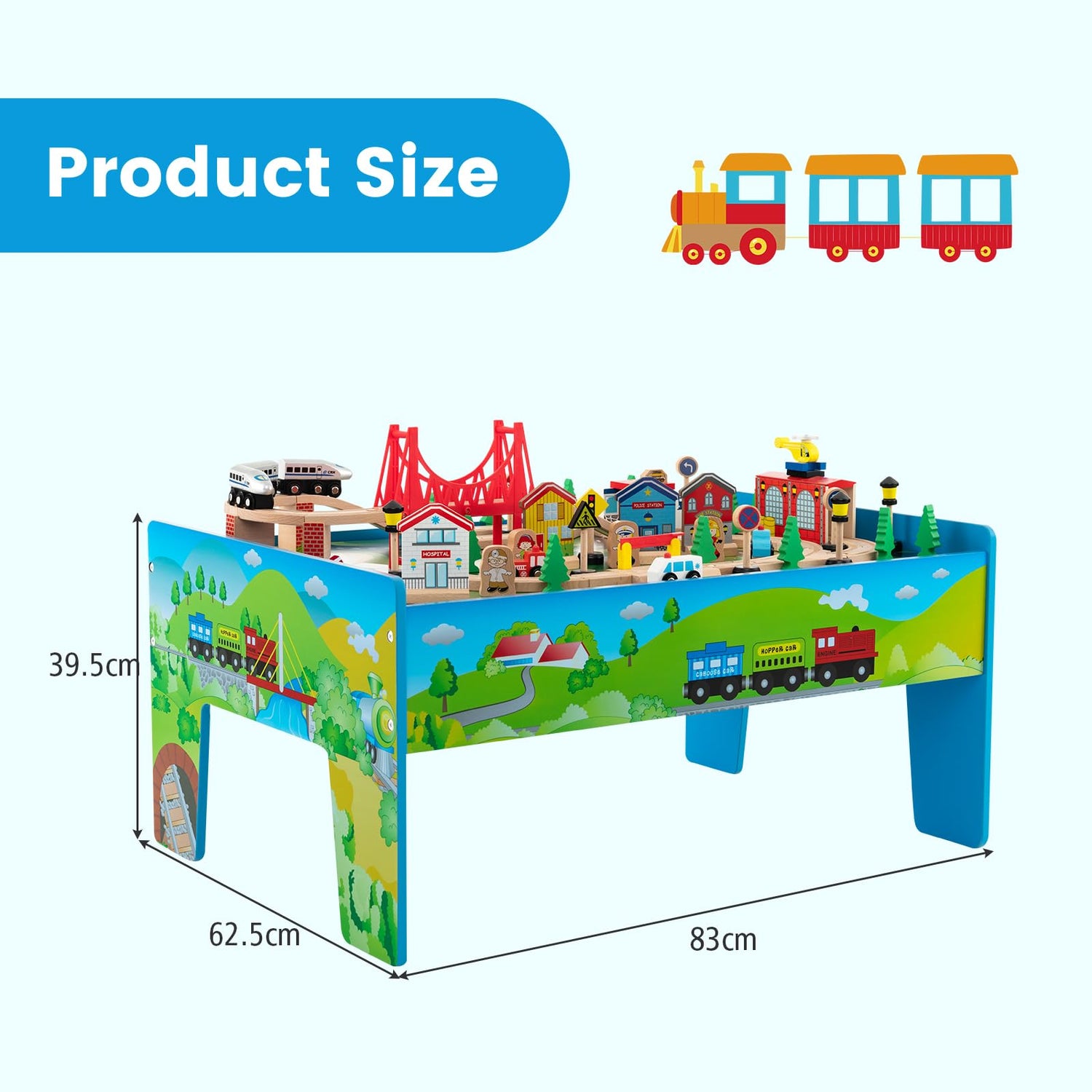 HONEY JOY Wooden Train Table Set