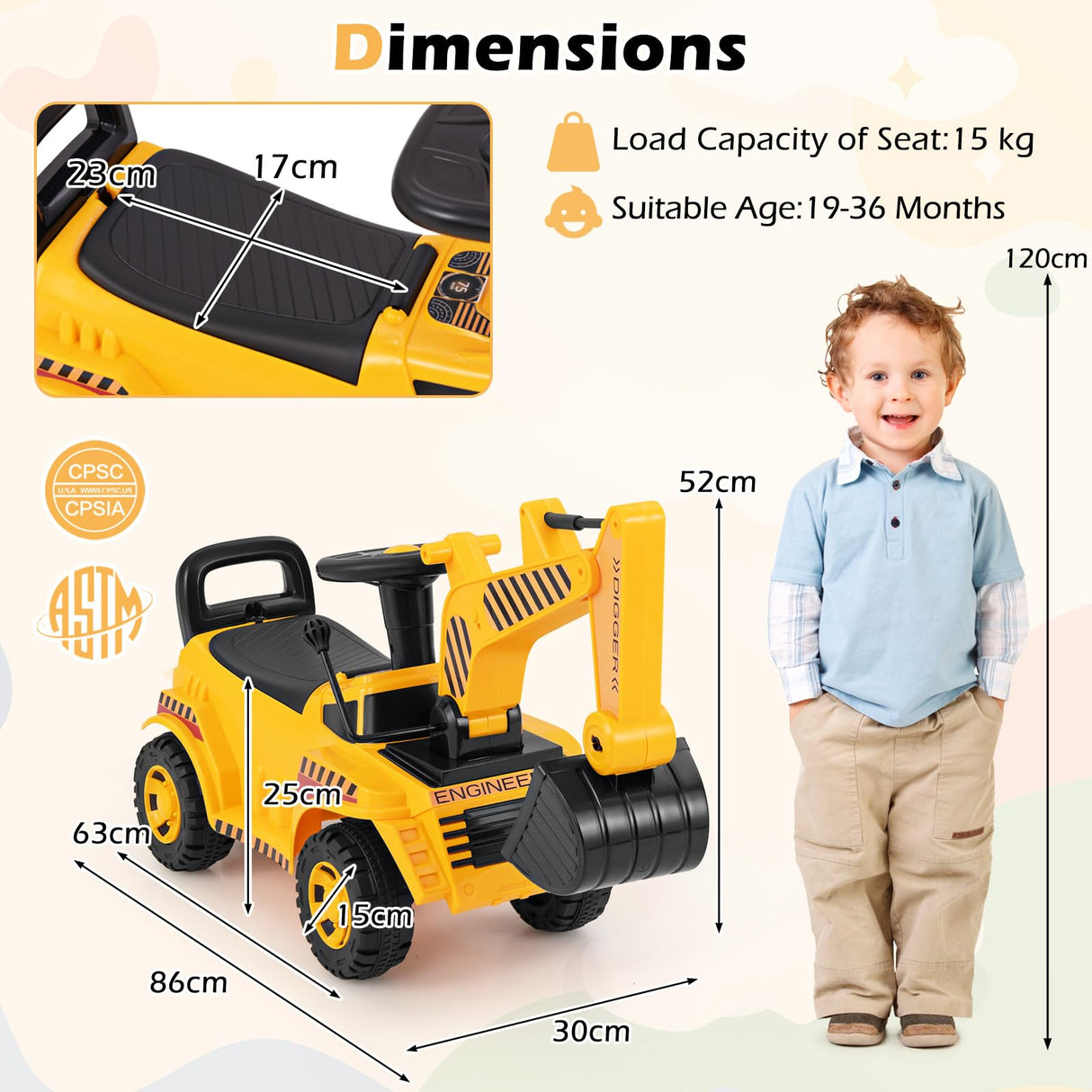HONEY JOY Kids Ride on Excavator, Bulldozer Digger Toy for 19-36 Months