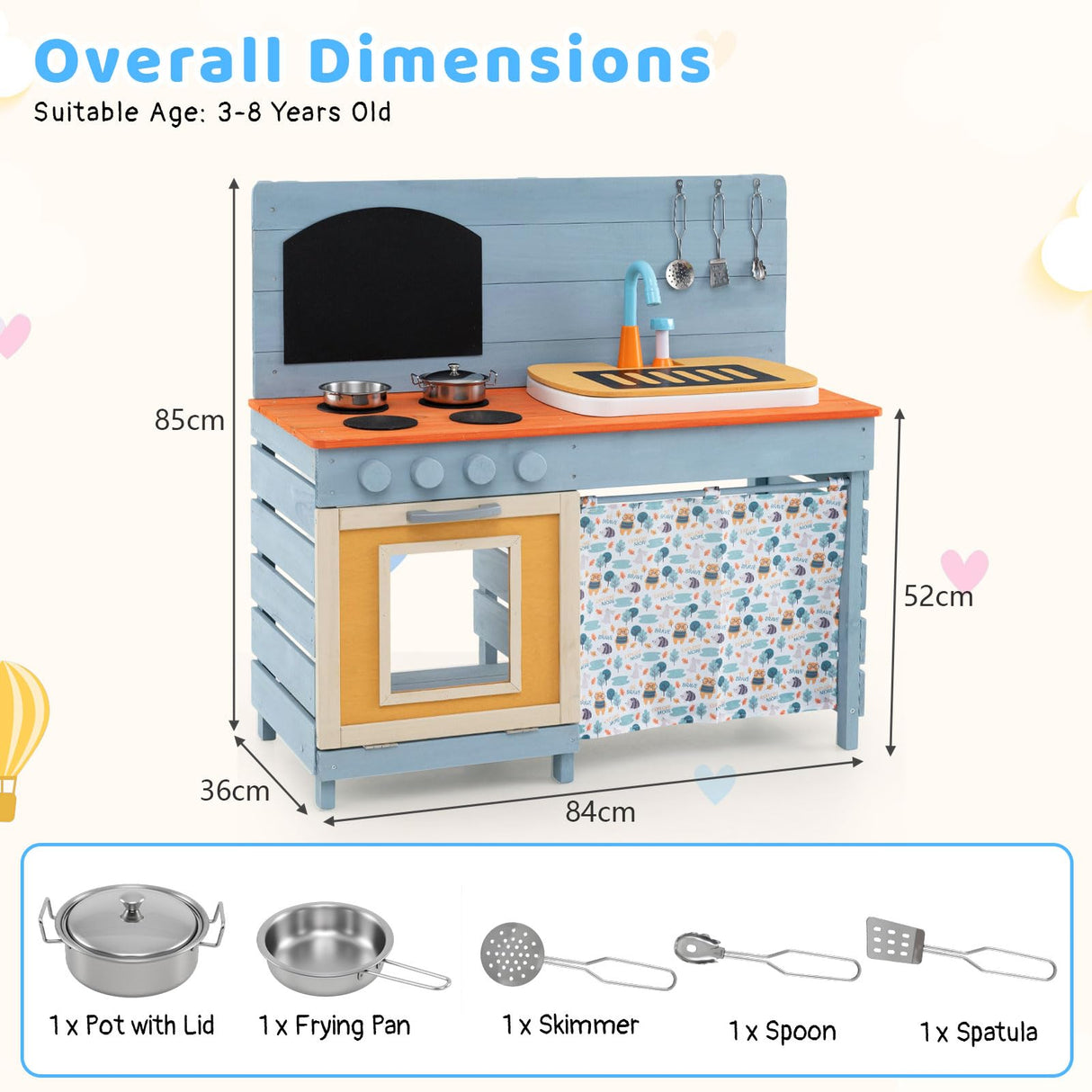 Outdoor Kids Play Kitchen Set, Wooden Kitchen Playset w/Stoves