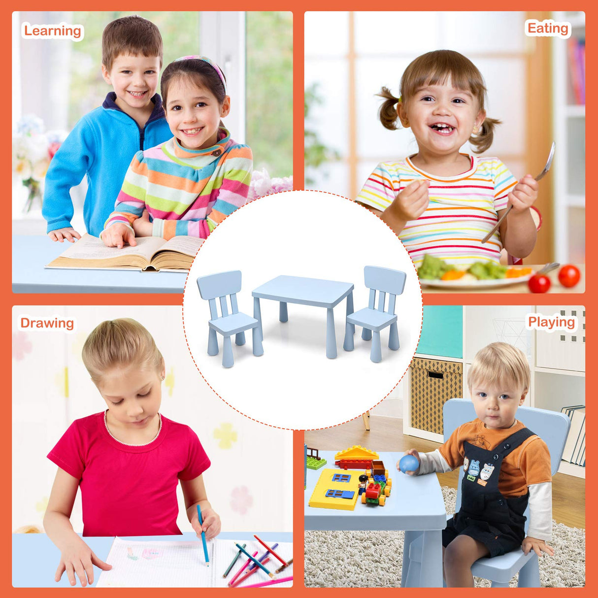 BABY JOY Kids Table and Chair Set, 3 Piece Children Activity Table for Reading, Drawing, Writing