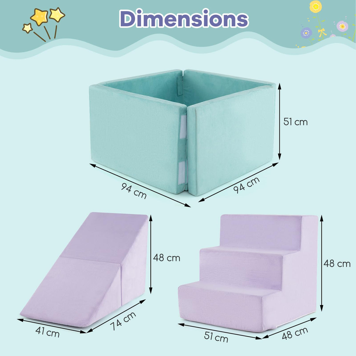 3-in-1 Foam Climbing Blocks Suede Fabric Soft Play Set