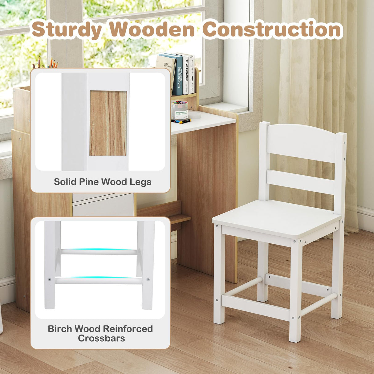 HONEY JOY Kids Study Desk and Chair Set w/Hutch & Storage Shelf for Arts, Crafts