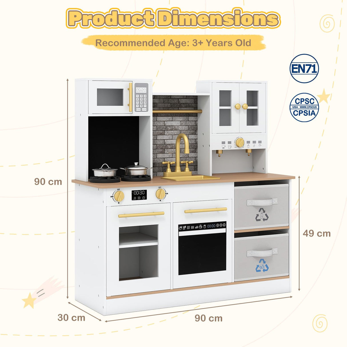 Kids Kitchen Playset Wooden Pretend Play Kitchen with Stoves