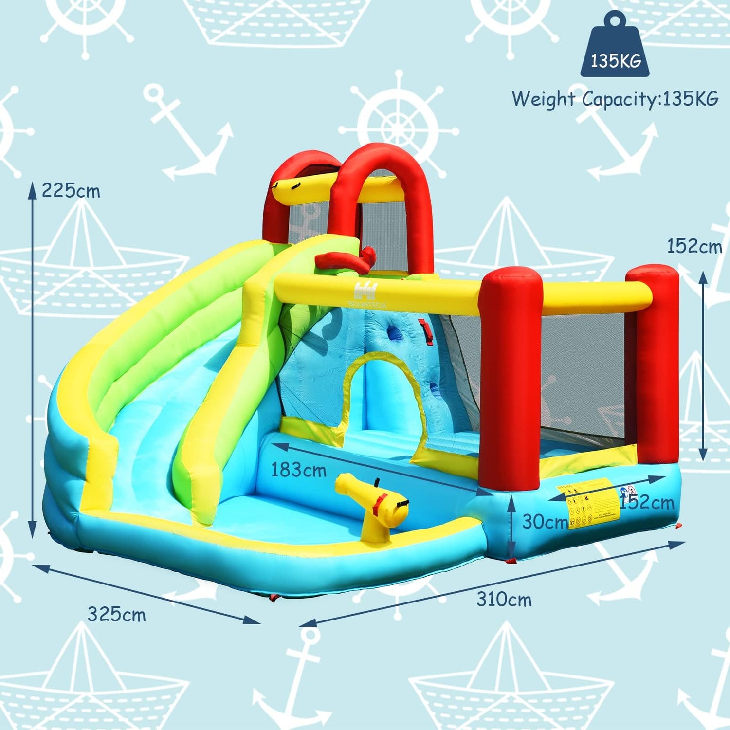 HONEY JOY Inflatable Water Slide, 6 in 1 Jumping Bounce House w/Climbing Wall, Splash Pool (Without Blower)