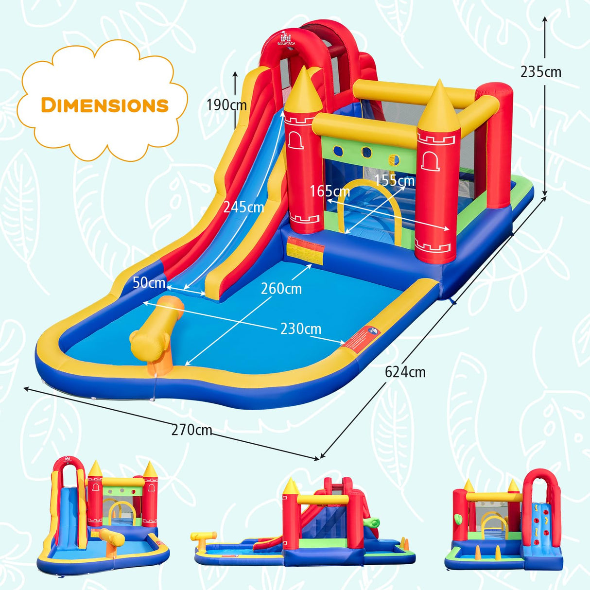 HONEY JOY Inflatable Water Slide, Outdoor Water Park Bouncy House with Ring-tossing with 680W Blower