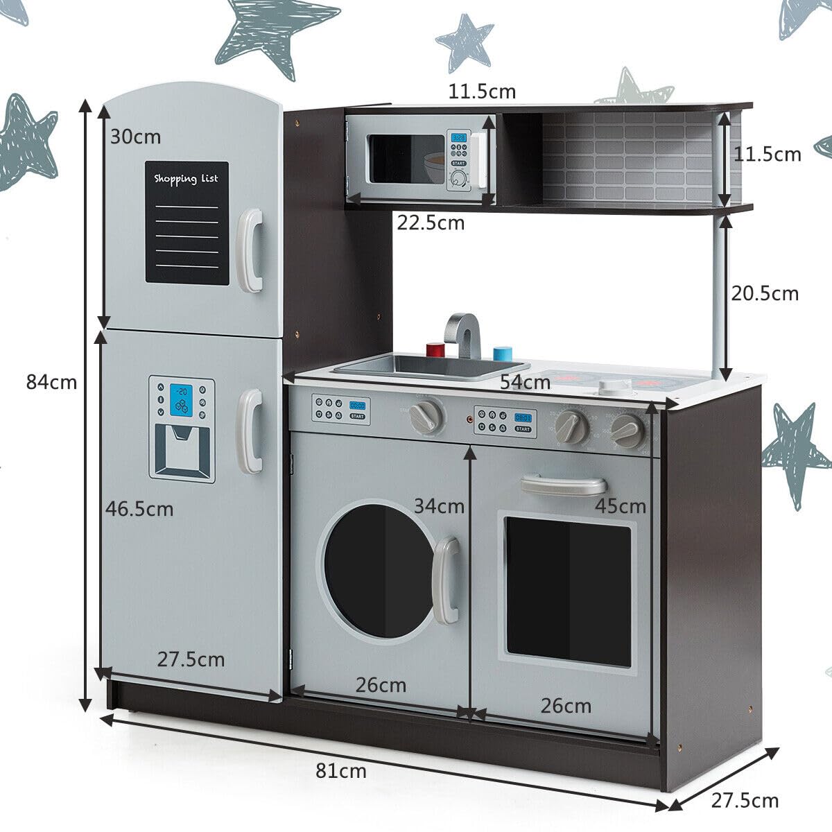 HONEY JOY Kids Kitchen Playset, Pretend Cooking Play Toy Set with Blackboard, Washing Machine