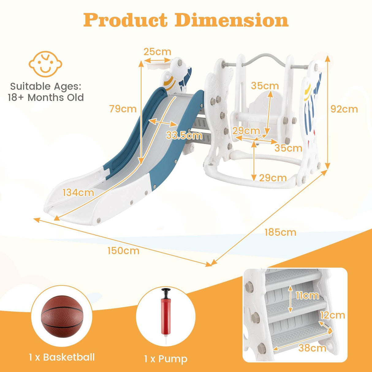 HONEY JOY Toddler Slide and Swing Set, 4-in-1 Indoor Playground