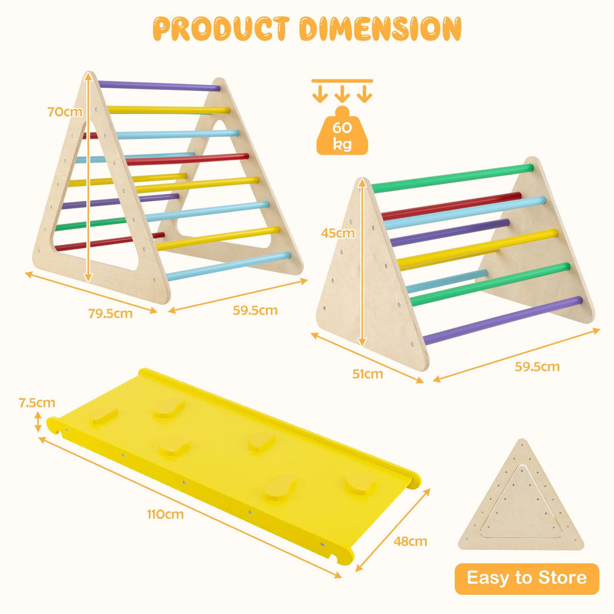 HONEY JOY 3 in 1 Triangle Climber with Ramp, Wooden Climbing Toys for Toddlers