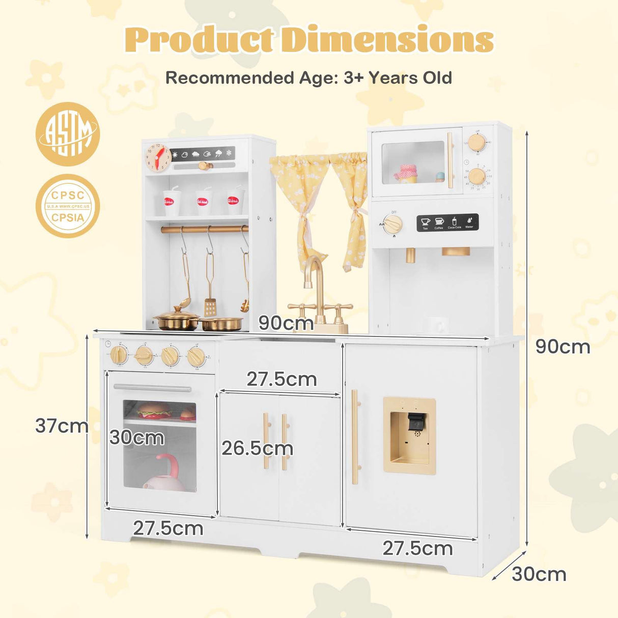 HONEY JOY Kids Pretend Play Kitchen, Kitchen Playset w/Coffee Maker, Sink, Faucet, Stove, Water Dispenser