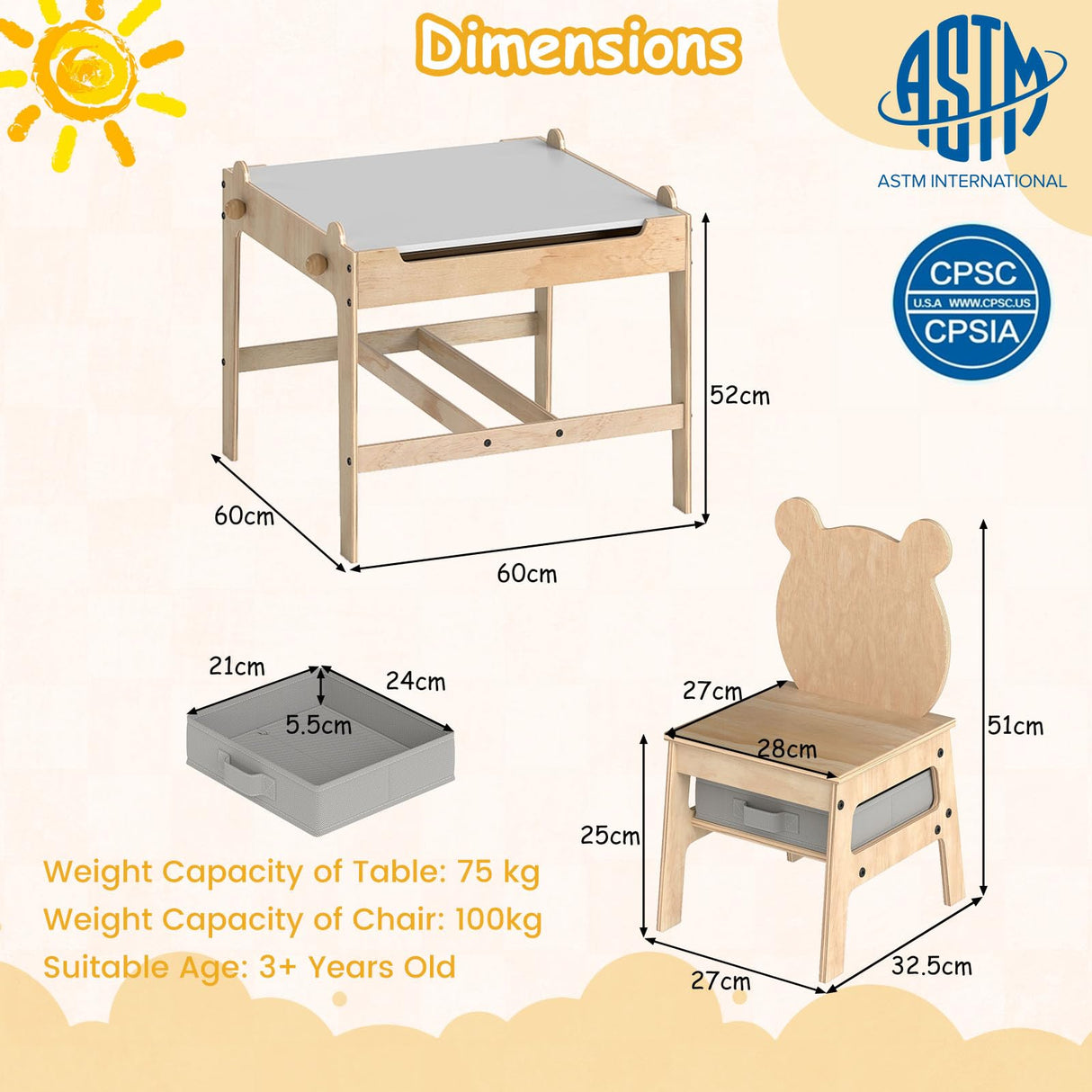 4-in-1 Kids Table and Chairs Set with Reversible Whiteboard for Arts Bear Style