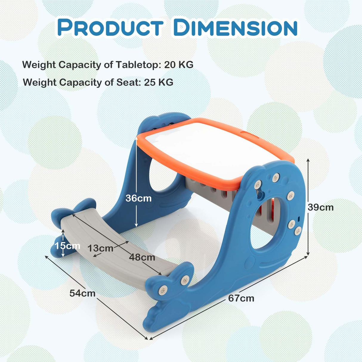 HONEY JOY Convertible Kids Activity Table Set, Multi-Functional Angle-Adjustable Toddler Easel w/Erasable Whiteboard, Whale Shape