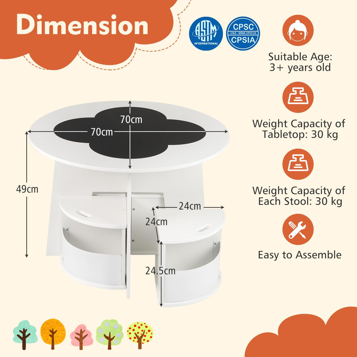 HONEY JOY 5PCS Kids Table and Chair Set