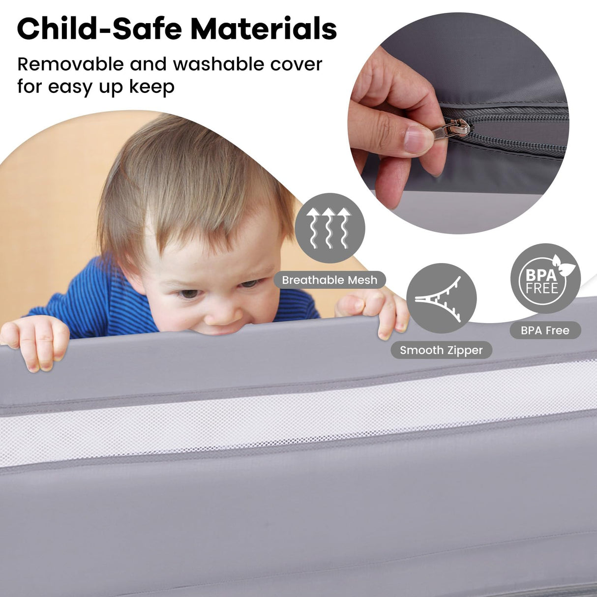 120 CM Toddler Foldable Bed Rail | Kids Safety Bedrail - BABY JOY