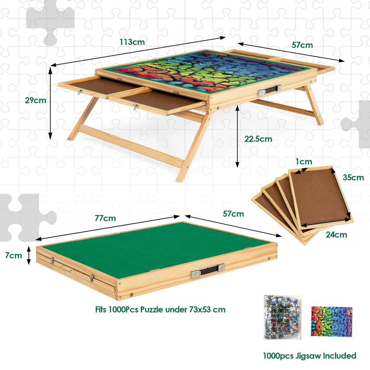 HONEY JOY 1000 PCS Portable Puzzle Table, 3-Angle Adjustable Jigsaw Board with Anti-Slip Felt, Folding Legs