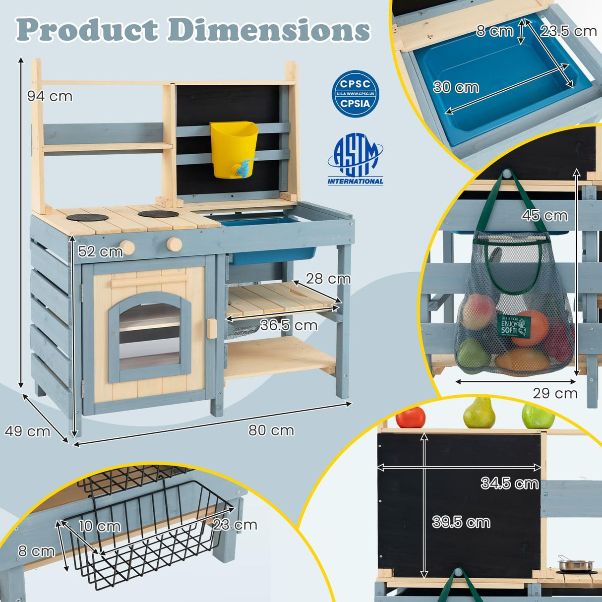HONEY JOY 2-in-1 Outdoor Mud Kitchen, Kids Play Kitchen & Grocery Store with Faucet & Removable Sink, Metal Baskets & Storage Bag