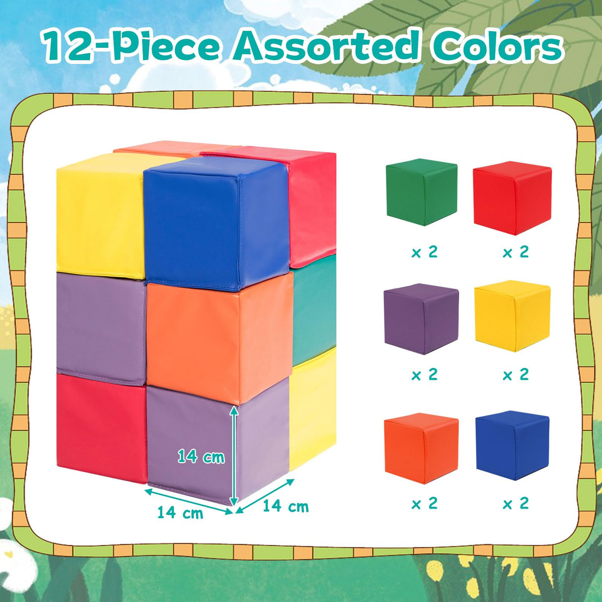 BABY JOY Foam Building Blocks, 12-Piece 14 CM Colorful Stacking Climbing Foam Cubes Play Set for Kids