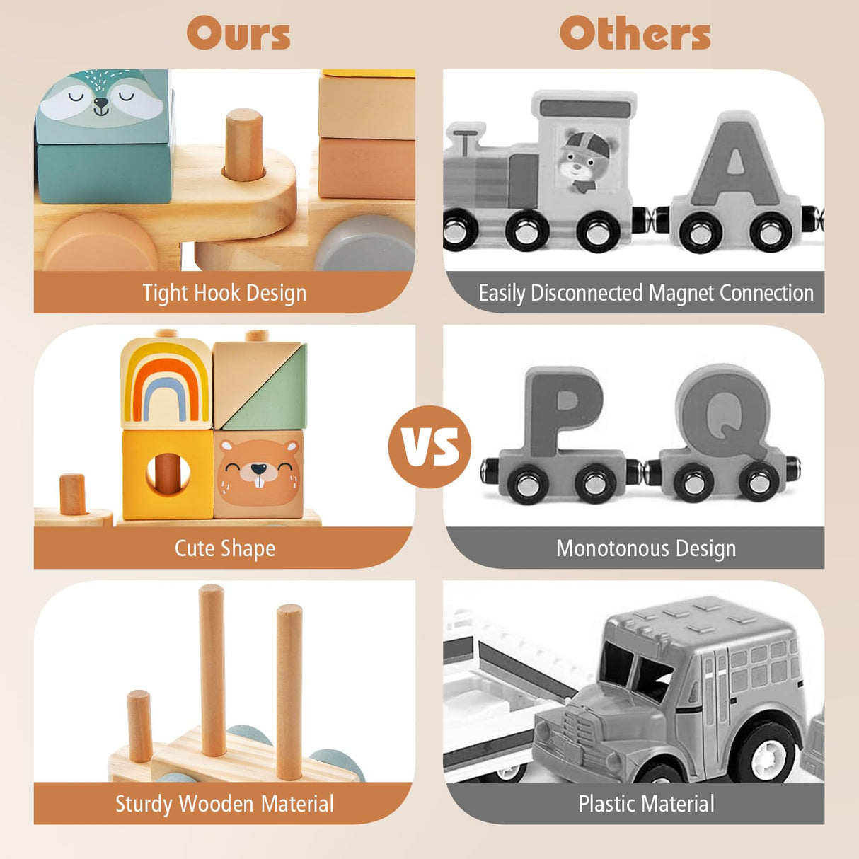 HONEY JOY Kids Toy Train Set, Children Wooden Train Set