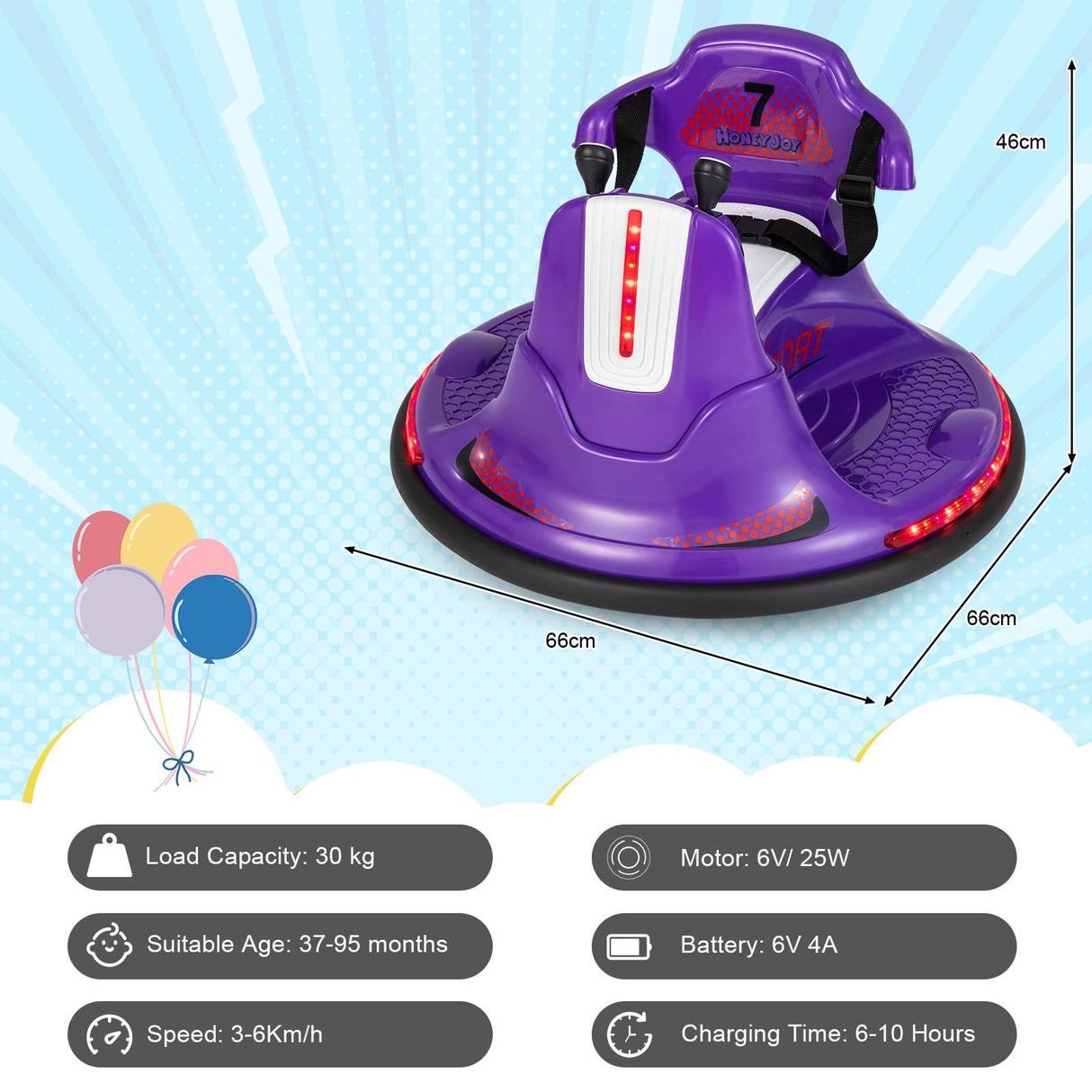 HONEY JOY Kids Ride On Bumper Car, 6V Battery Powered Electric Car