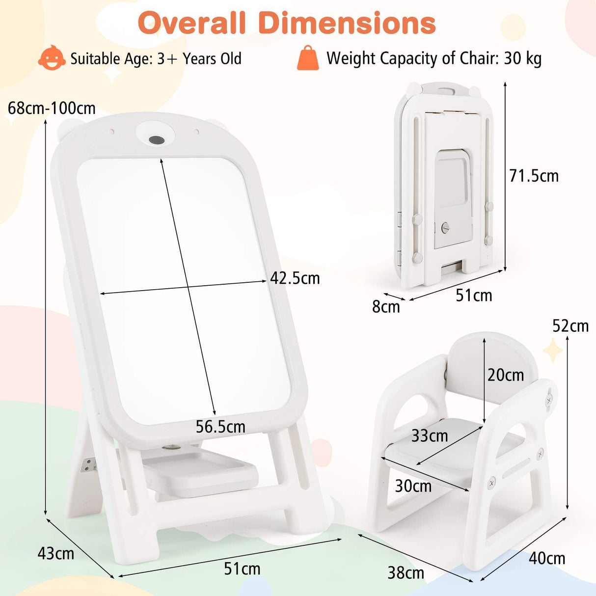 HONEY JOY Kids Art Easel and Chair Set