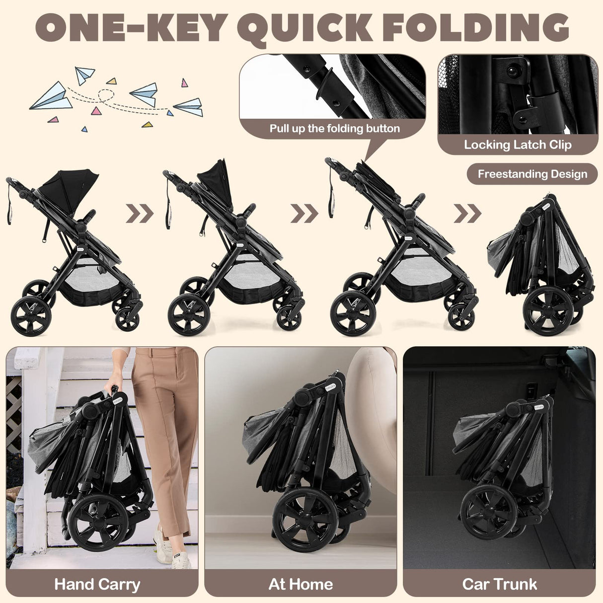 BABY JOY 2 in 1 High Landscape Baby Stroller, Convertible Baby Pram Jogger