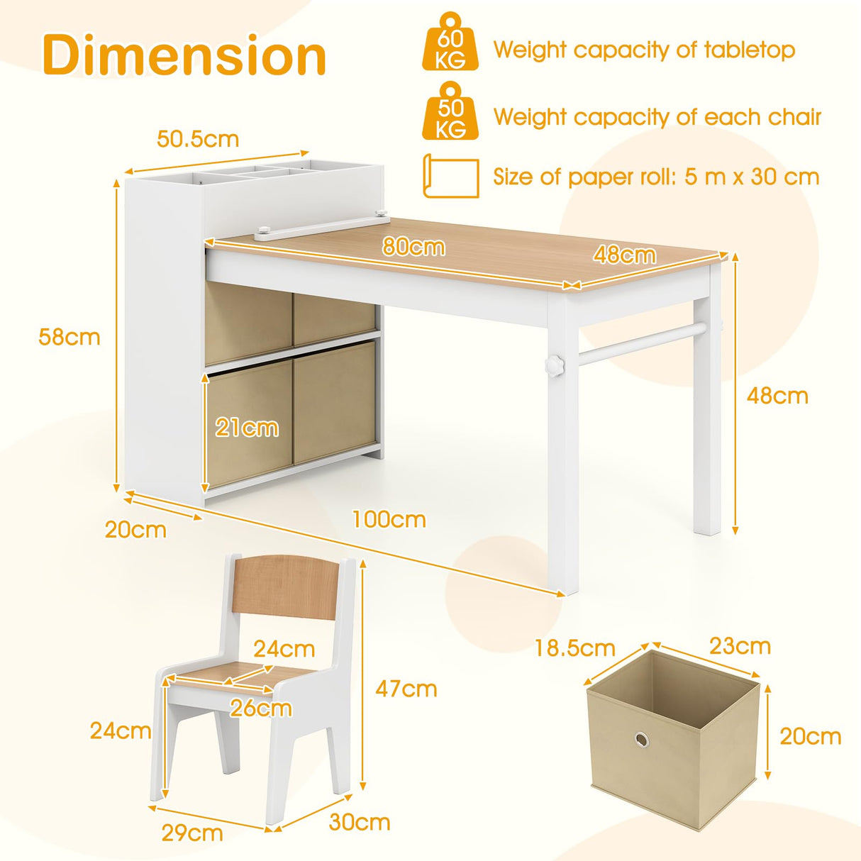 Wooden Kids Craft Study Desk w/Storage Shelves