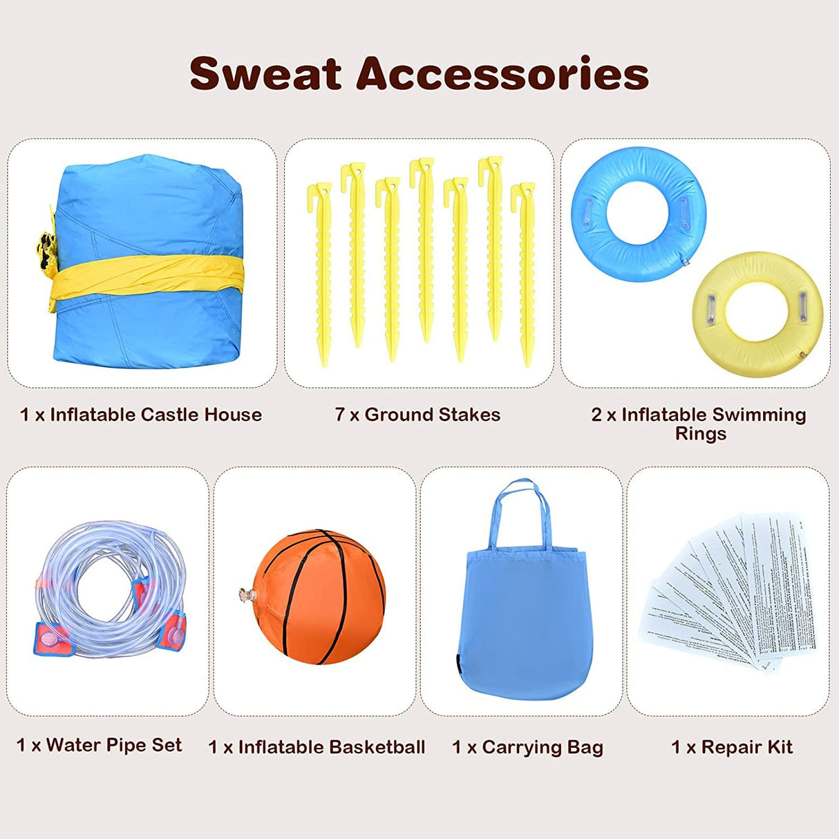 HONEY JOY Inflatable Water Slide, 7-in-1 Double Long Slide Inflatable Water Park w/Climbing Wall (Without Blower)