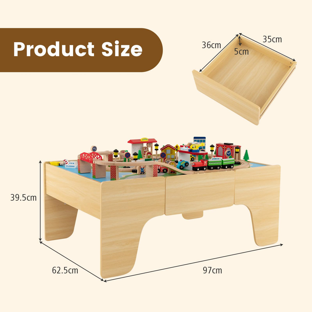 HONEY JOY Wooden Train Table Set