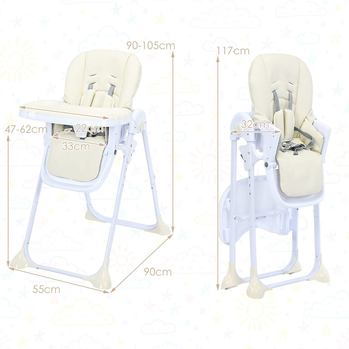 BABY JOY Baby High Chair, Folding Highchair for Toddlers w/Adjustable Height